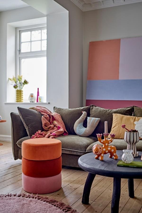 Bilbao Velour Pouf, Orange - Image 3