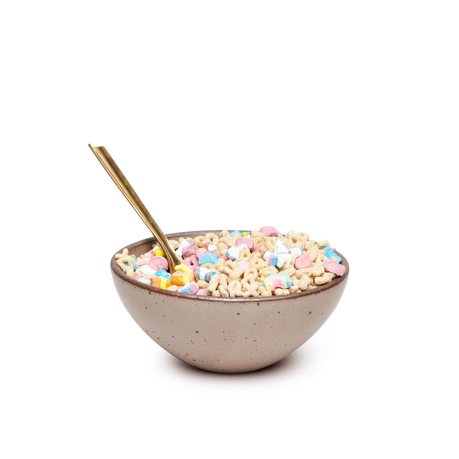 gardengox soup bowl in Warm Taupe, shown with cereal and a spoon